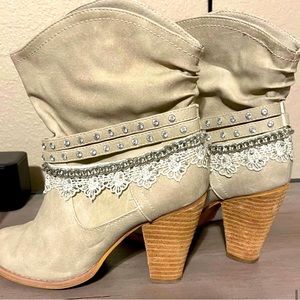 Cream Embellished Boots